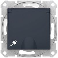 Розетка с заземлением без рамки Schneider Electric Sedna 1-м. крышка шторки IP44 графит картинка